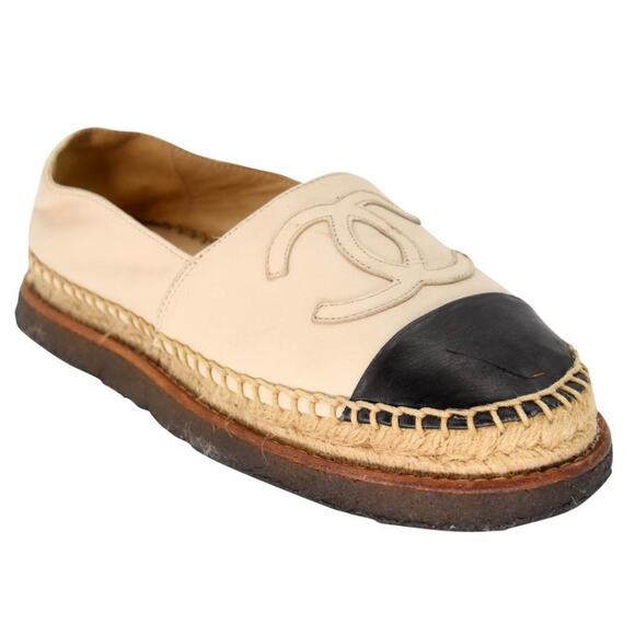 Chanel Espadrille 37 Lambskin Leather Rubber Platform CC Flats CC-0707N-0016 - Picture 7 of 10